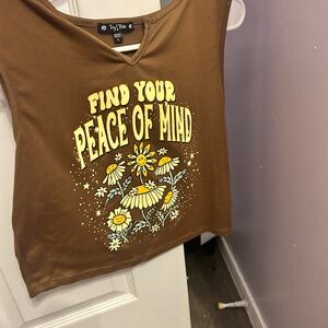Brown Graphic Tank Top with Yellow Floral Design